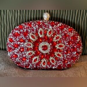 RAMLA Glamorous Red Gemstone Evening Clutch